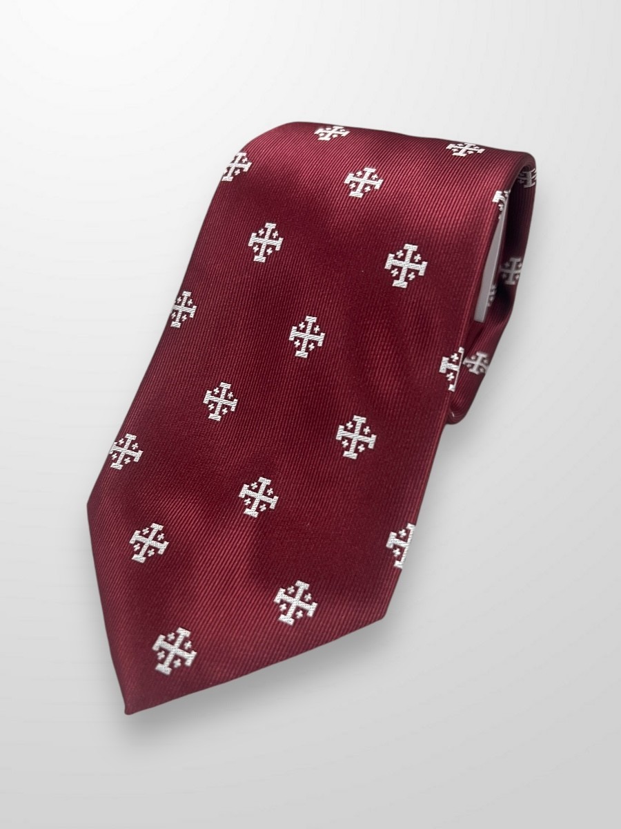 Corbata burdeos con cruz de Jerusalen