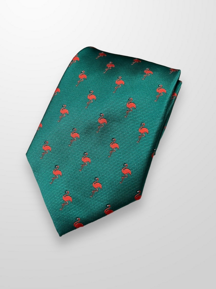 Corbata verde con flamencos