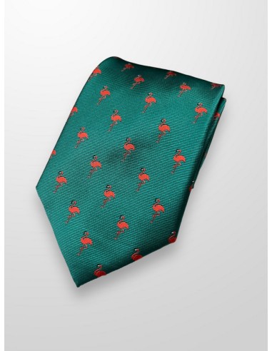 Corbata verde con flamencos