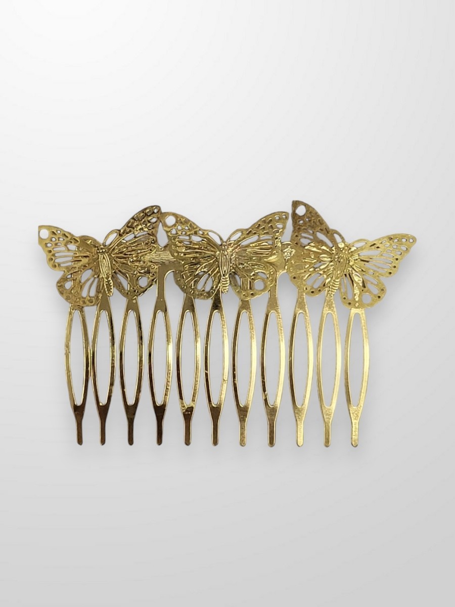 Peinecillo dorado tres mariposas mini