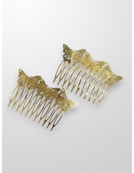 Peinecillo dorado tres mariposas mini