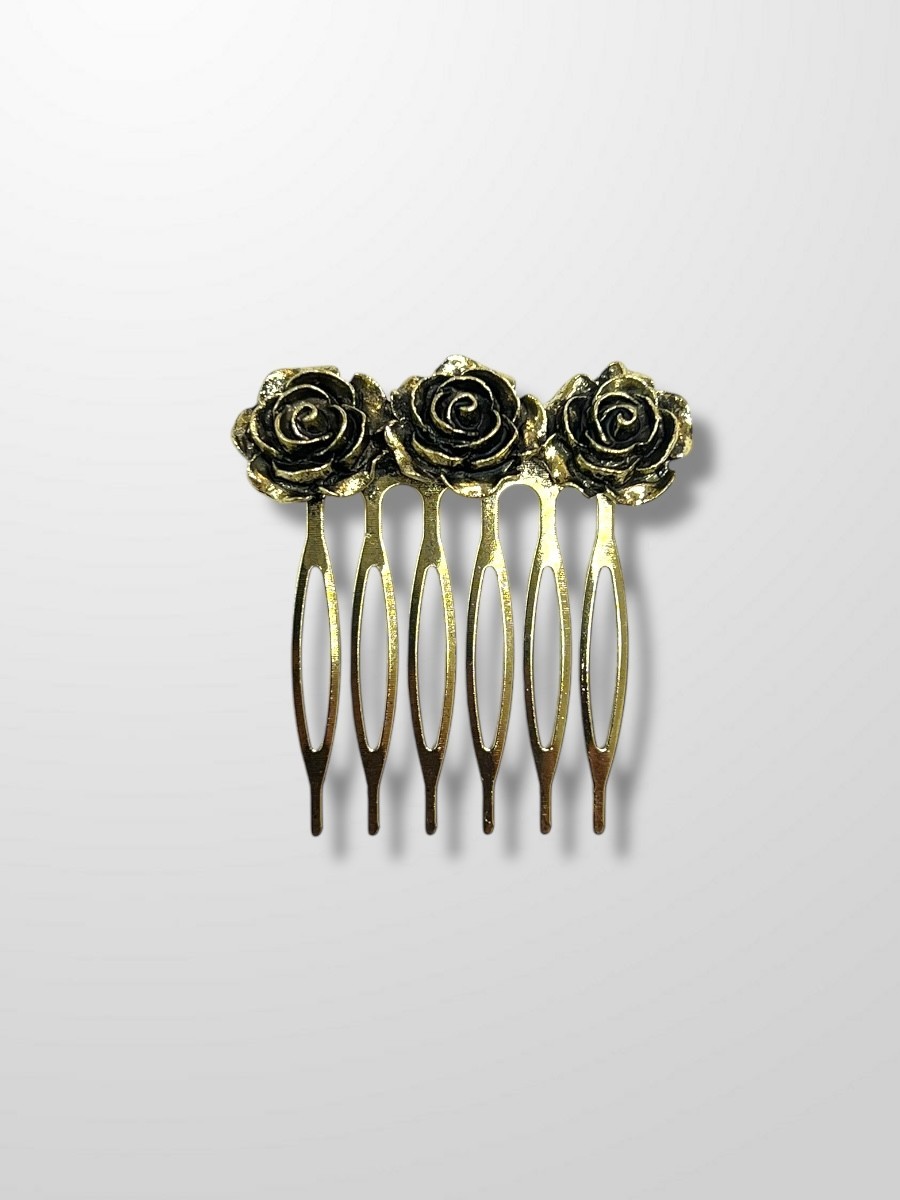 Peinecillo bronce tres rosas