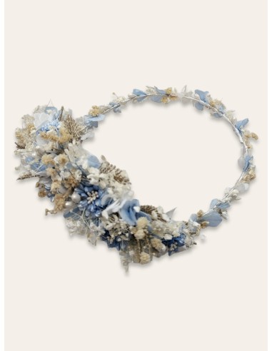 Corona comunión flores celeste