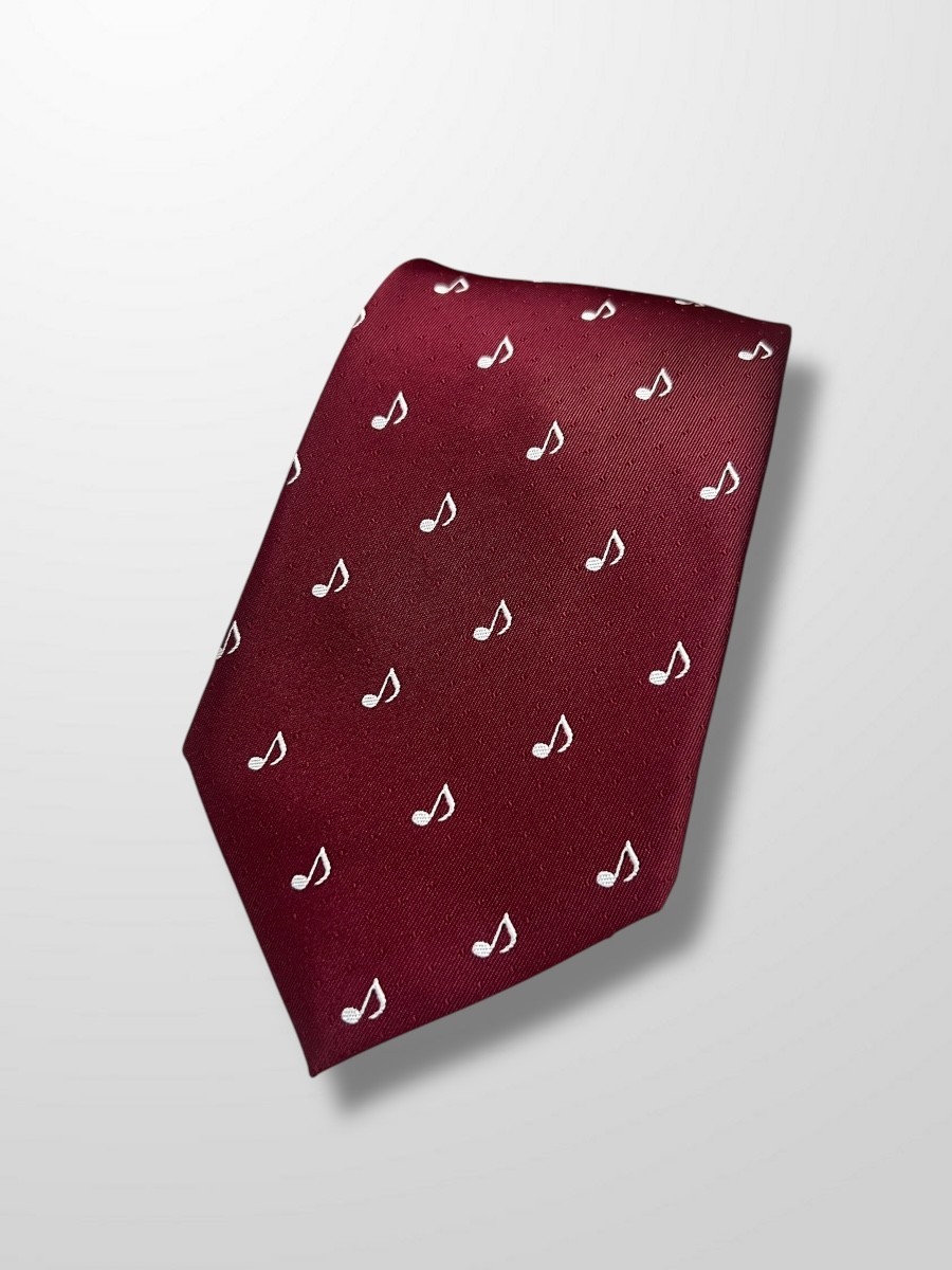 Corbata burdeos con nota musical