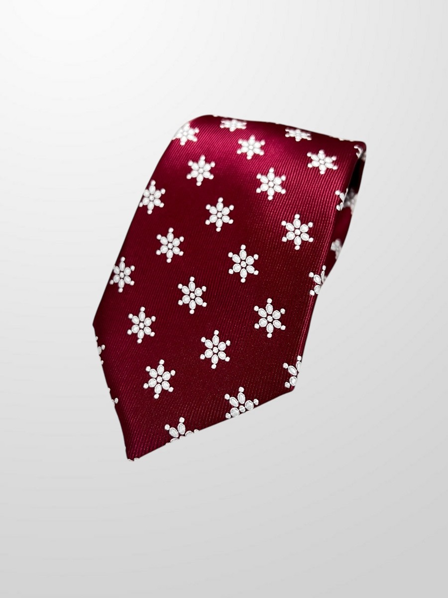 Corbata burdeos con mariquillas blancas