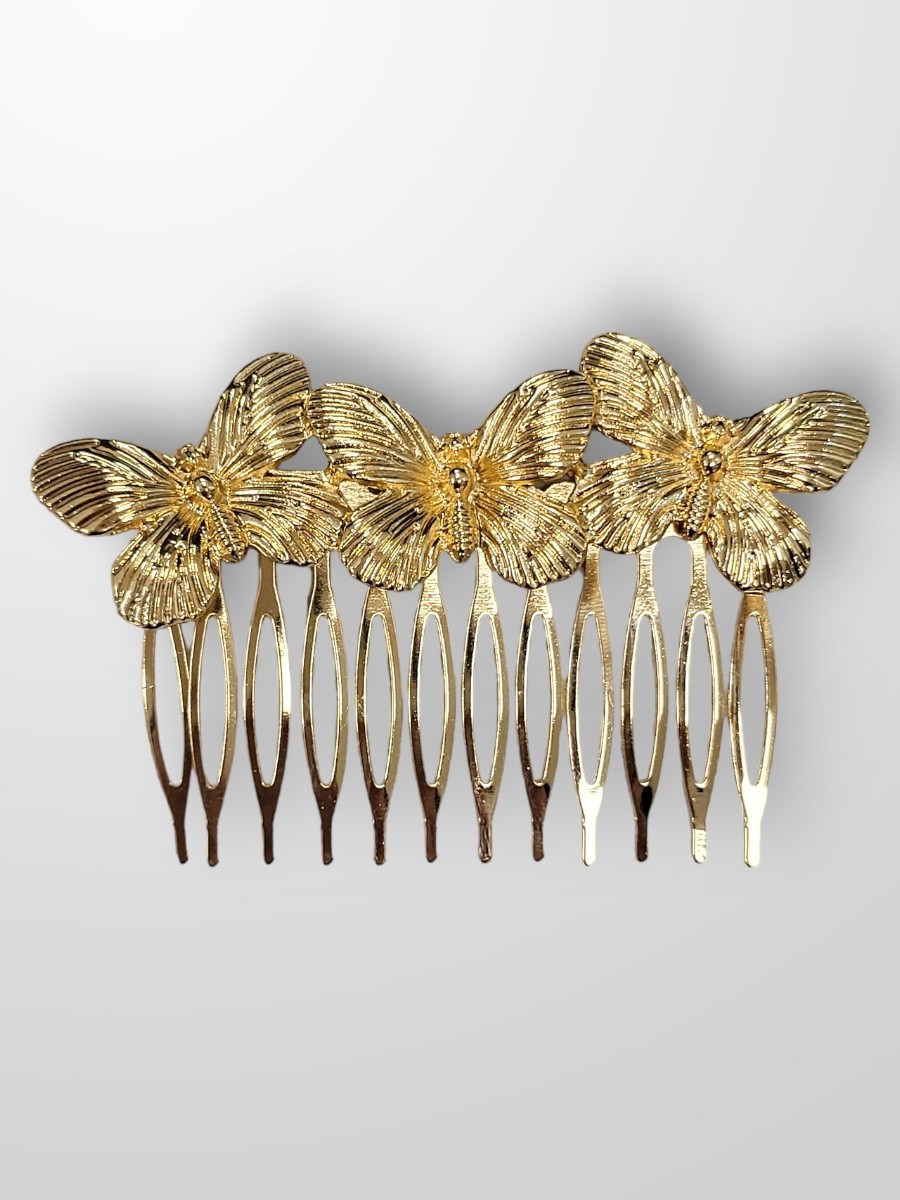 Peinecillo dorado tres mariposas