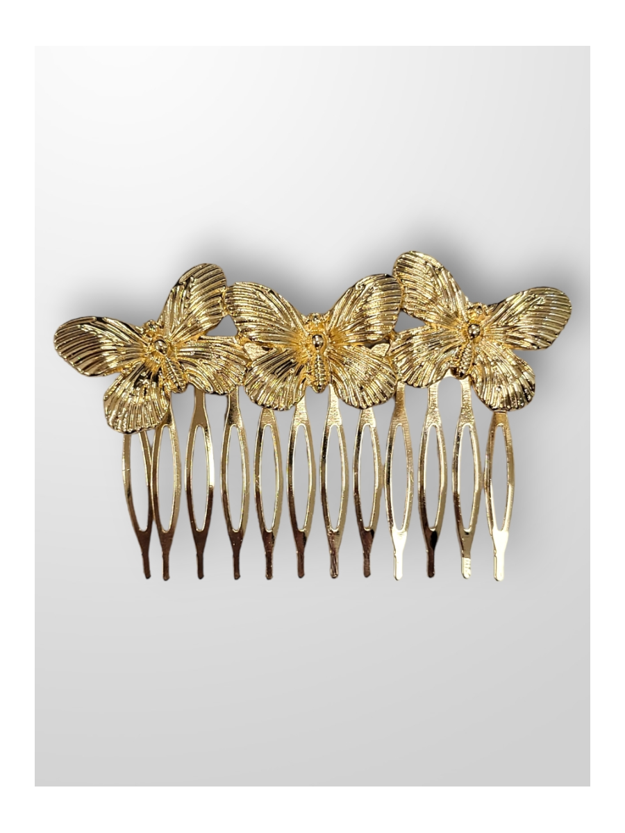 Peinecillo dorado tres mariposas