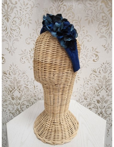 Diadema flores de terciopelo azul klein