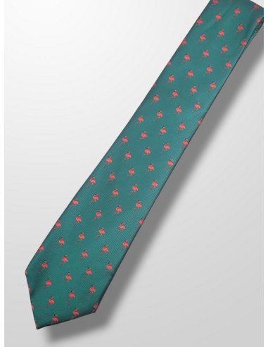 Corbata verde con flamencos