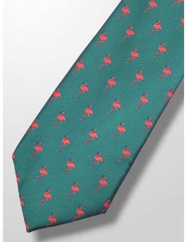 Corbata verde con flamencos