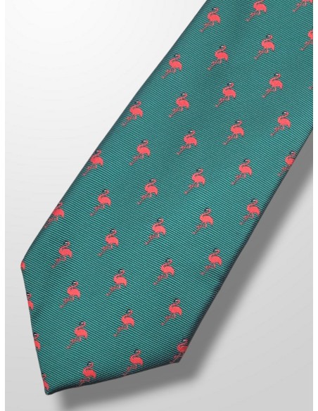 Corbata verde con flamencos