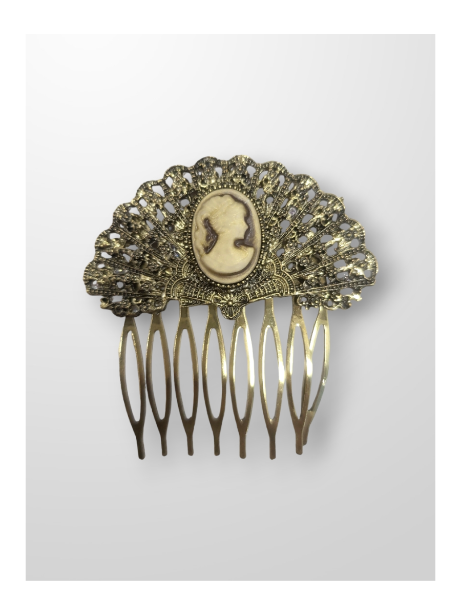 Peinecillo bronce abanico con camafeo