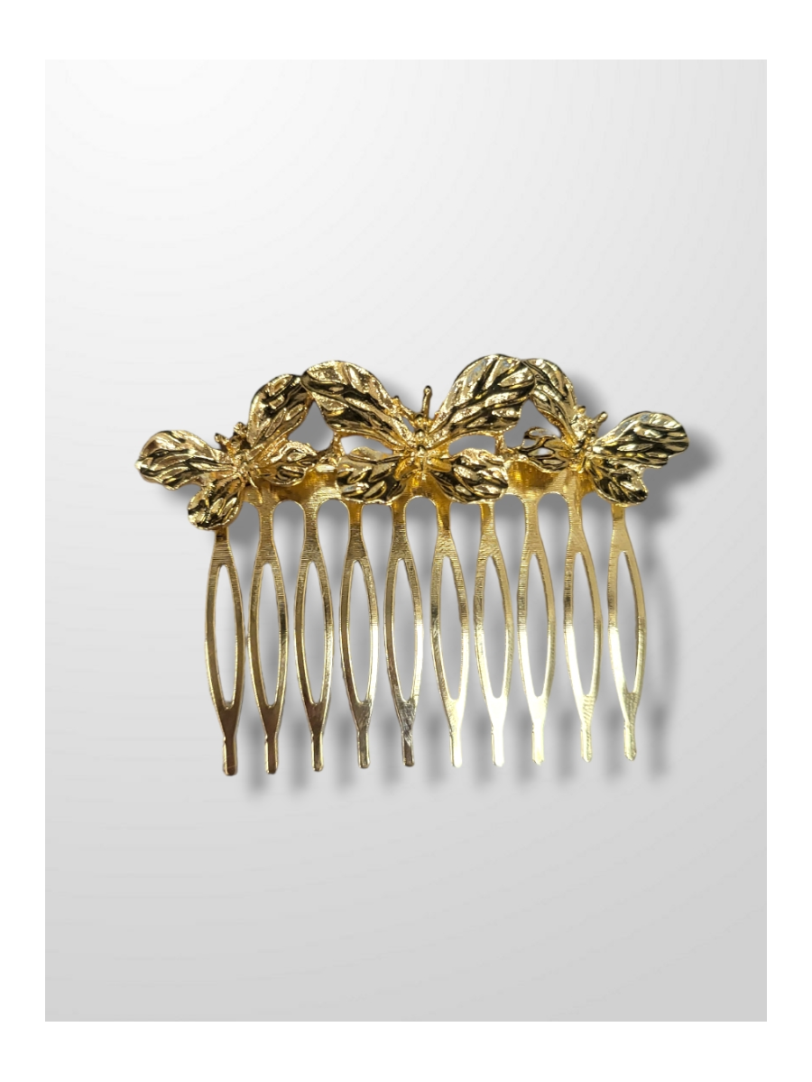 Peinecillo dorado tres mariposas nuevo